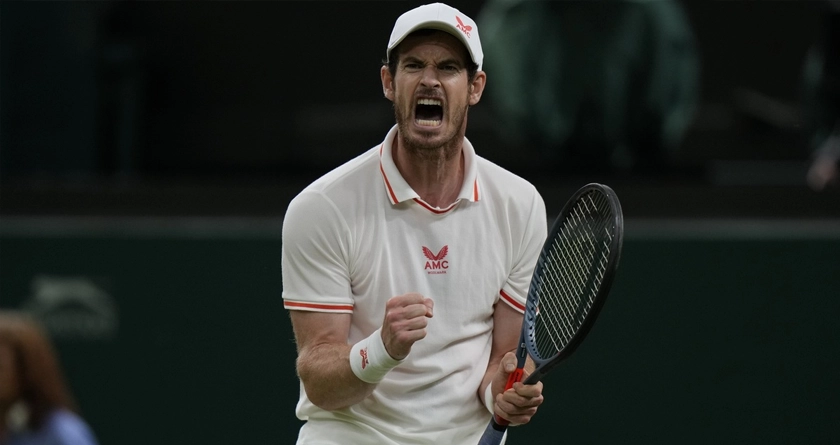 Britain's Andy Murray celebrates winning